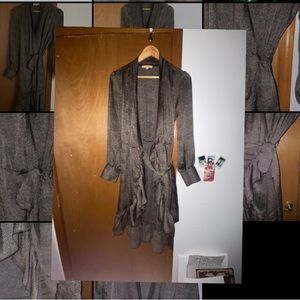 Spotted brown and black shiny wrap dress